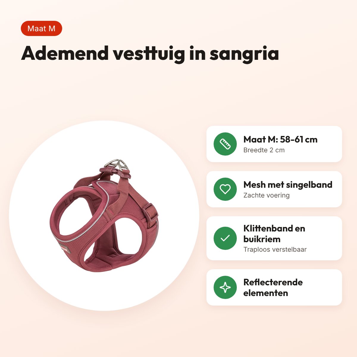 Trixie hondentuig Urbanvest mesh sangria M 58-61 x 2 cm – voordelen