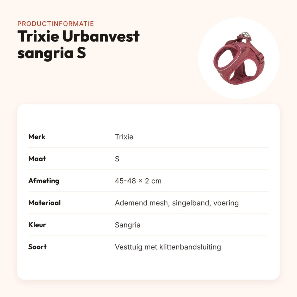 Trixie hondentuig Urbanvest mesh sangria S 45-48 x 2 cm – productinformatie