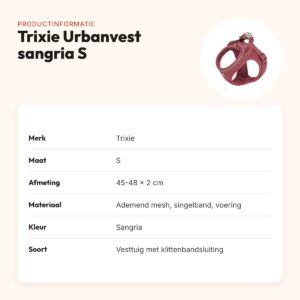 Trixie hondentuig Urbanvest mesh sangria S 45-48 x 2 cm – productinformatie