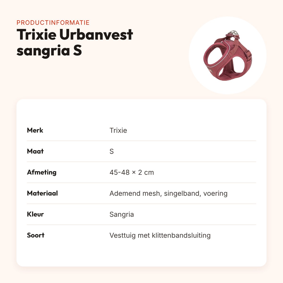 Trixie hondentuig Urbanvest mesh sangria S 45-48 x 2 cm – productinformatie