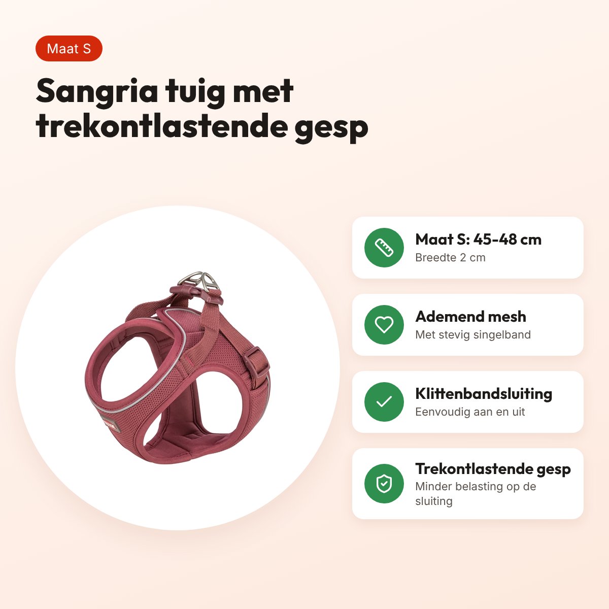 Trixie hondentuig Urbanvest mesh sangria S 45-48 x 2 cm – voordelen