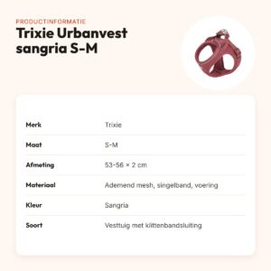 Trixie hondentuig Urbanvest mesh sangria S-M 53-56 x 2 cm – productinformatie