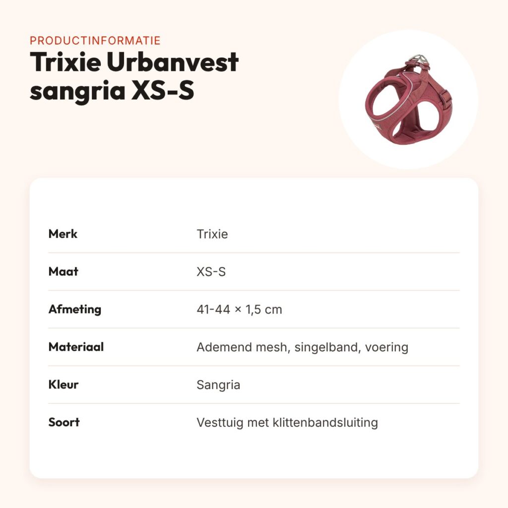 Trixie hondentuig Urbanvest mesh sangria XS-S 41-44 x 1,5 cm – productinformatie