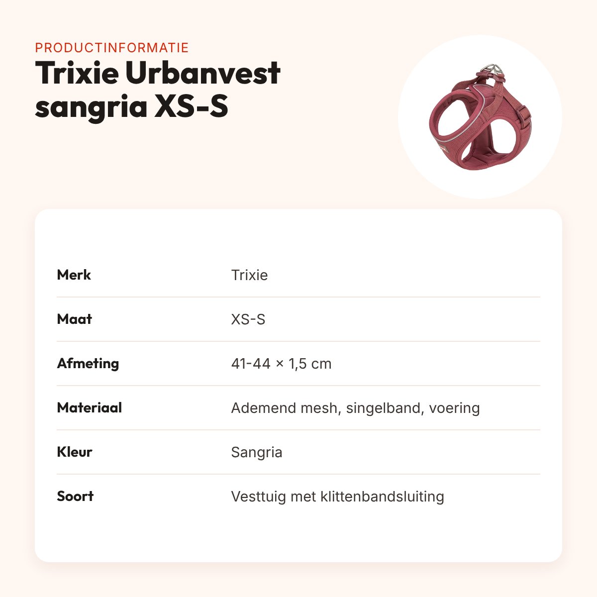 Trixie hondentuig Urbanvest mesh sangria XS-S 41-44 x 1,5 cm – productinformatie