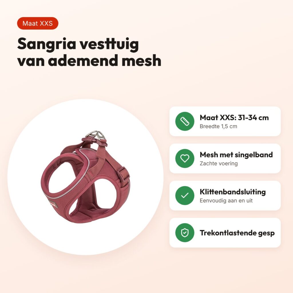 Trixie hondentuig Urbanvest mesh sangria XXS 31-34 x 1,5 cm – voordelen
