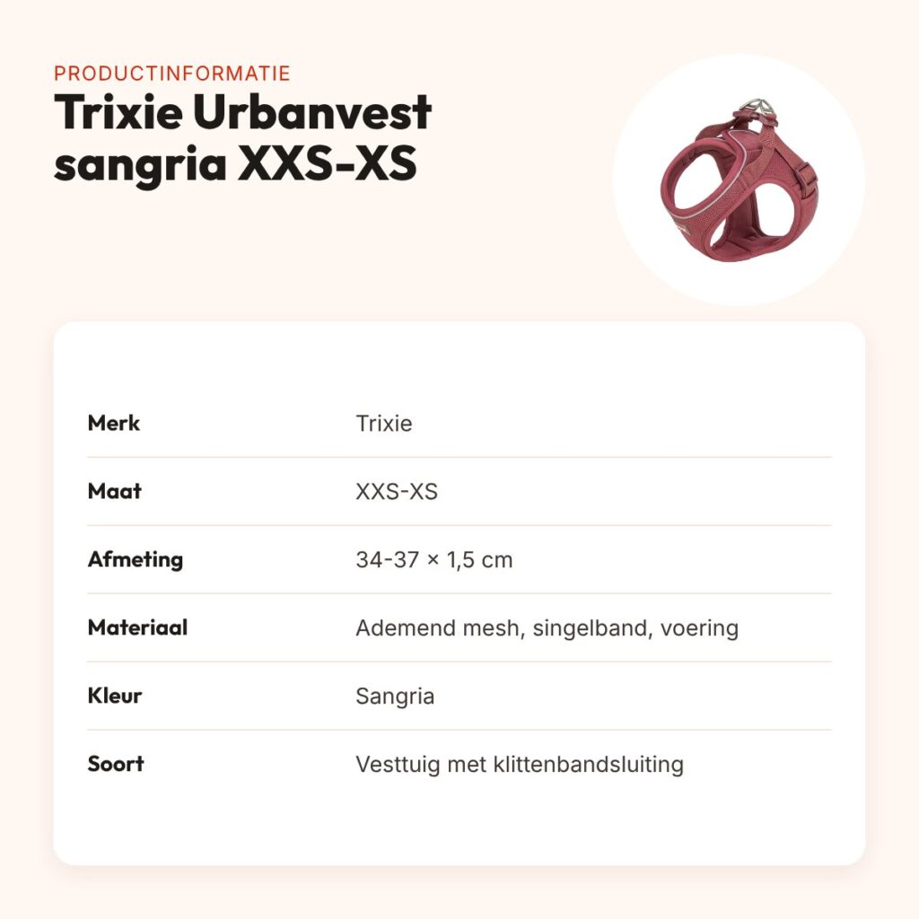 Trixie hondentuig Urbanvest mesh sangria XXS-XS 34-37 x 1,5 cm – productinformatie