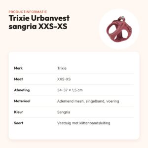 Trixie hondentuig Urbanvest mesh sangria XXS-XS 34-37 x 1,5 cm – productinformatie