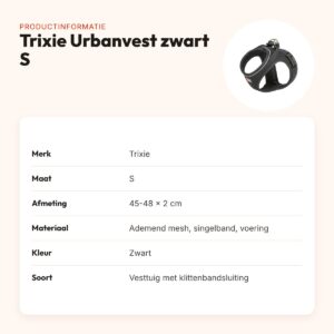 Trixie hondentuig Urbanvest mesh zwart S 45-48 x 2 cm – productinformatie