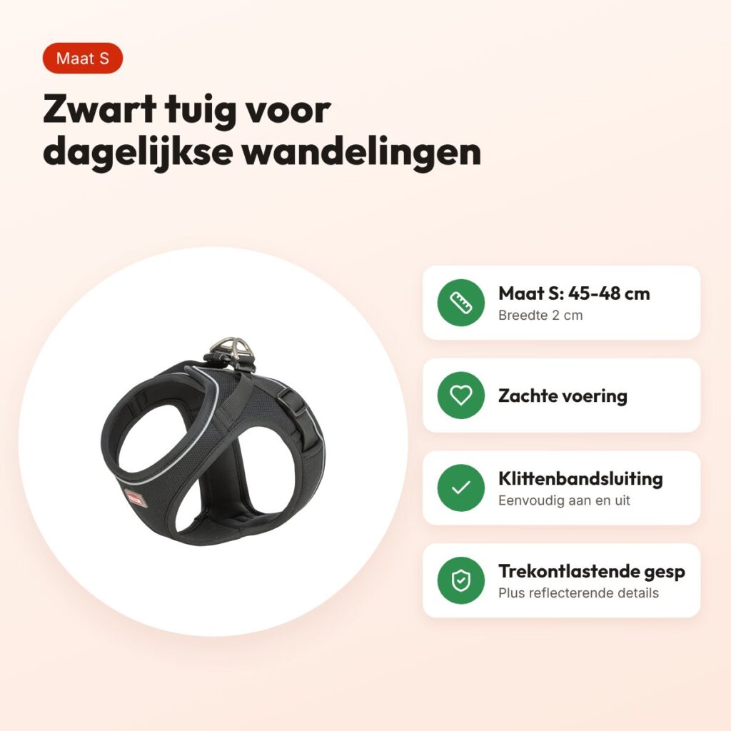 Trixie hondentuig Urbanvest mesh zwart S 45-48 x 2 cm – voordelen