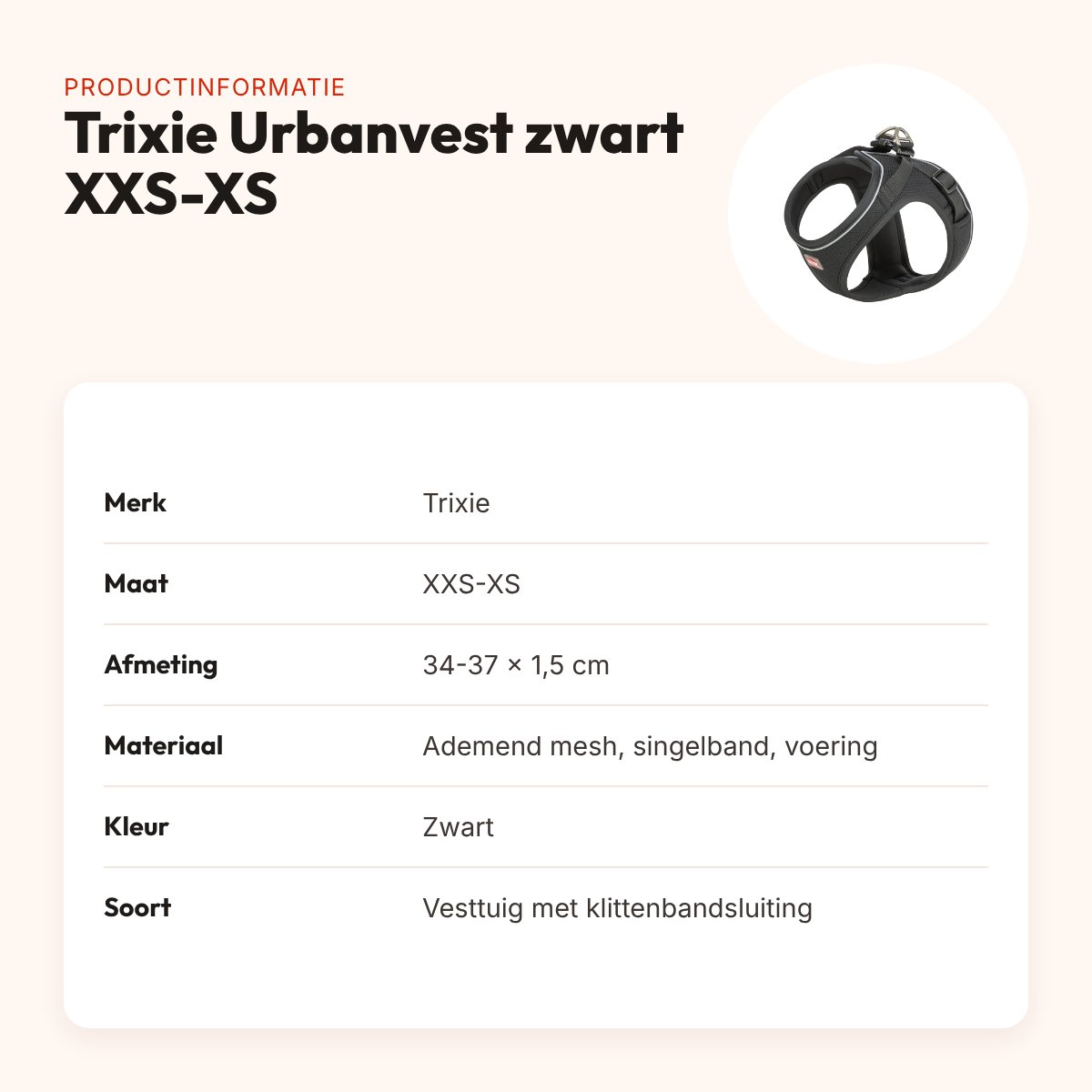 Trixie hondentuig Urbanvest mesh zwart XXS-XS 34-37 x 1,5 cm – productinformatie