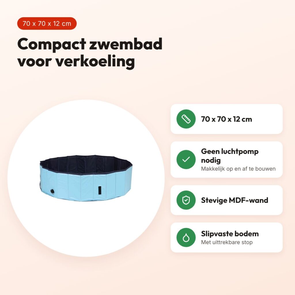 Trixie hondenzwembad 70 x 70 x 12 cm – zonder pomp, slipvaste bodem – voordelen