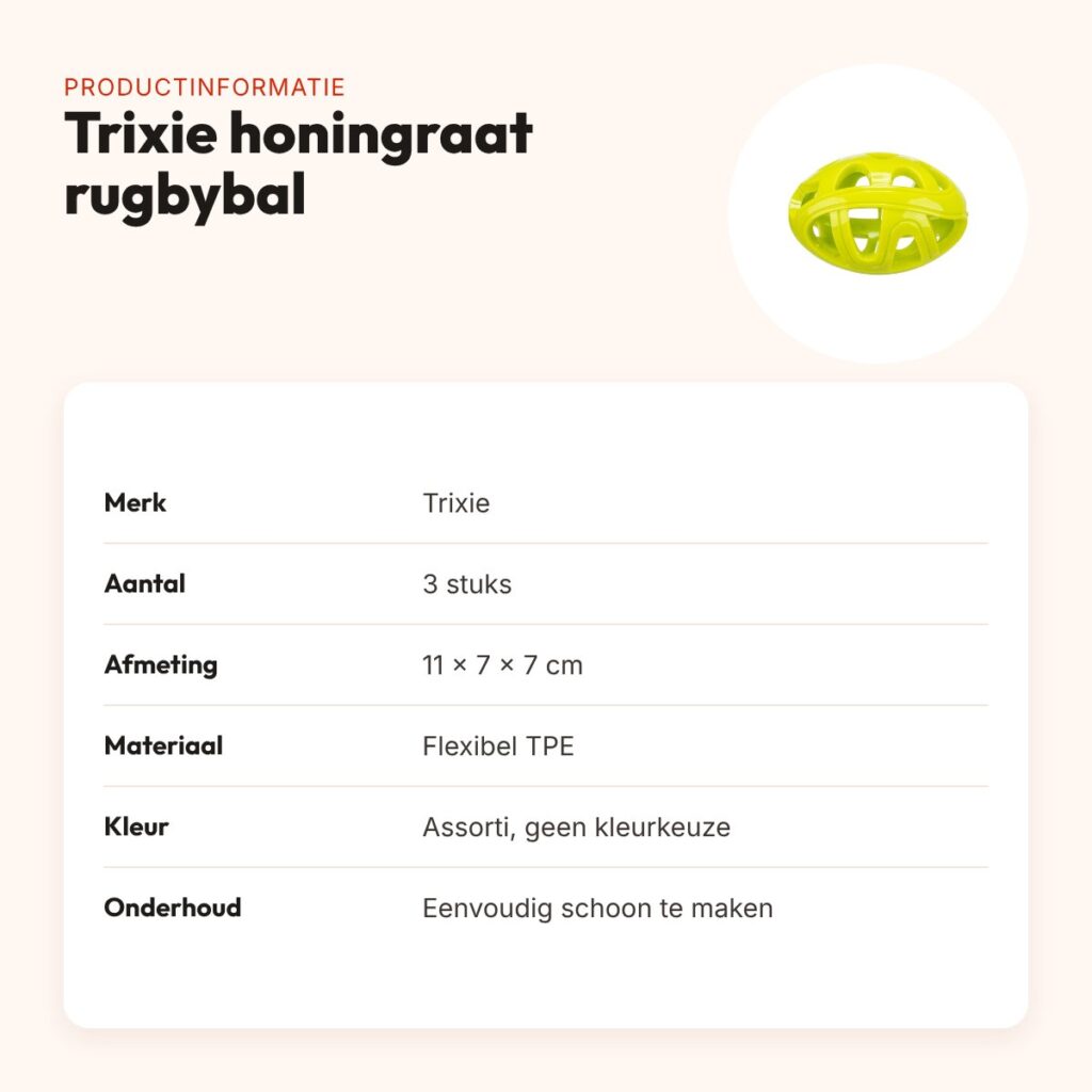 Trixie honingraat rugbybal TPE assorti 11 cm – 3 stuks – productinformatie