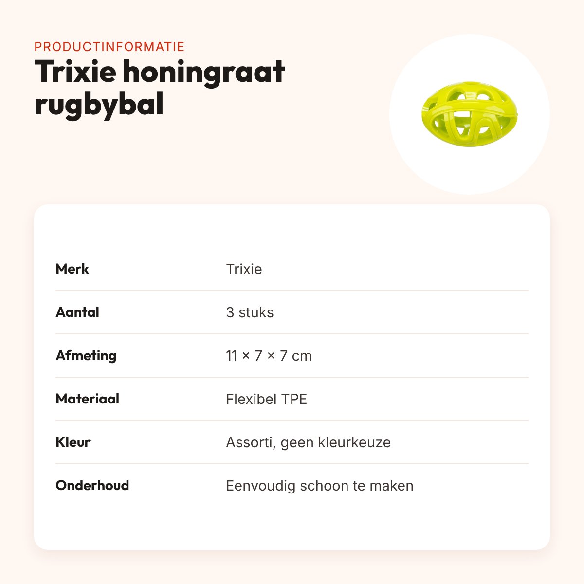 Trixie honingraat rugbybal TPE assorti 11 cm – 3 stuks – productinformatie