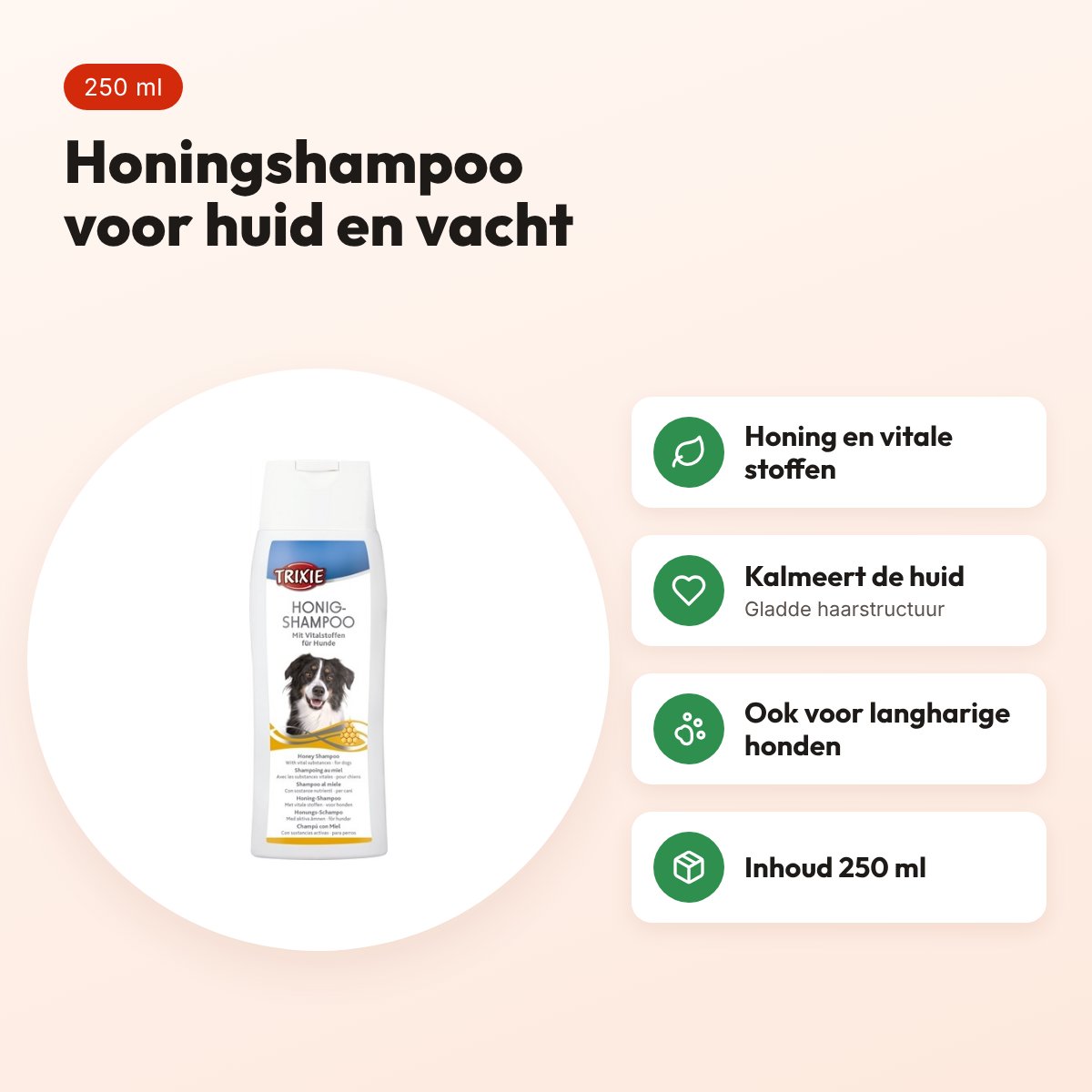 Trixie honingshampoo hond 250 ml – ook voor langharige honden – voordelen