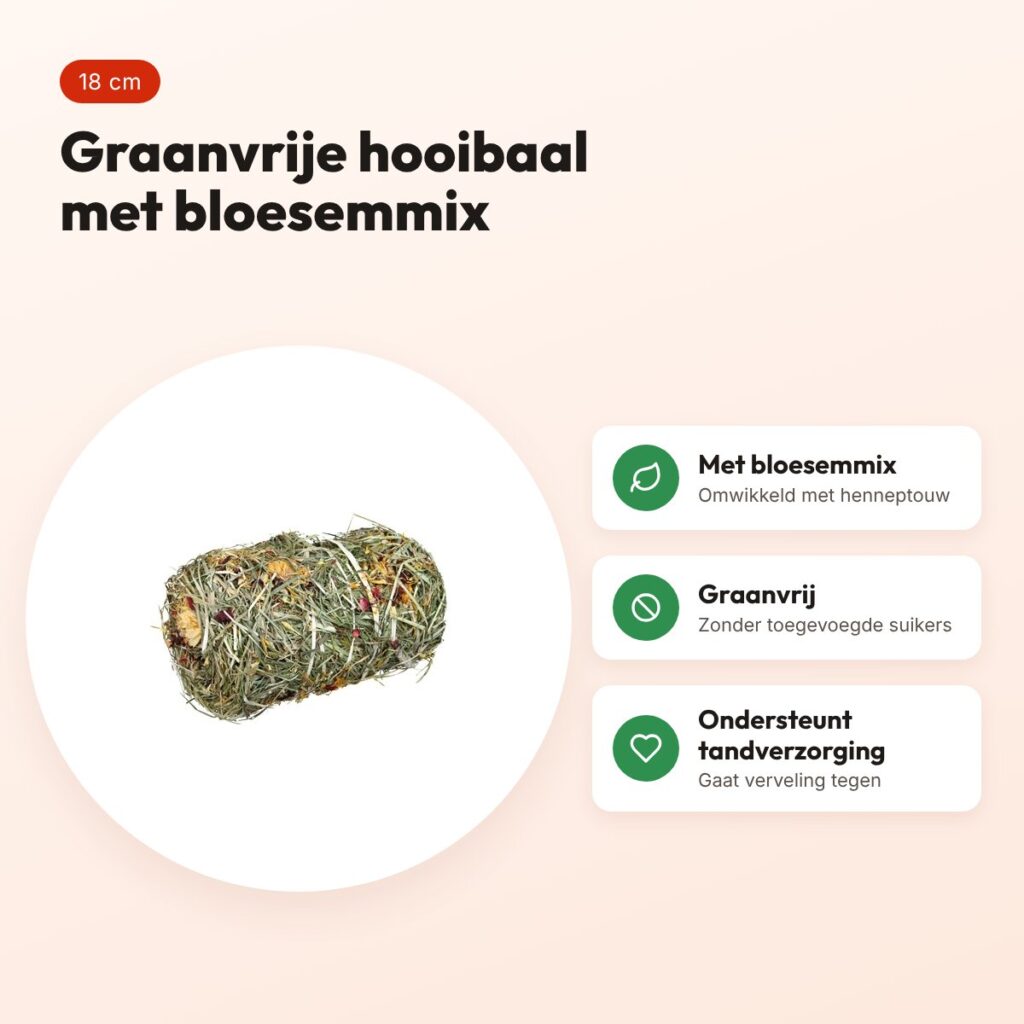 Trixie hooibaal bloesemmix 18 cm – graanvrije snack – voordelen