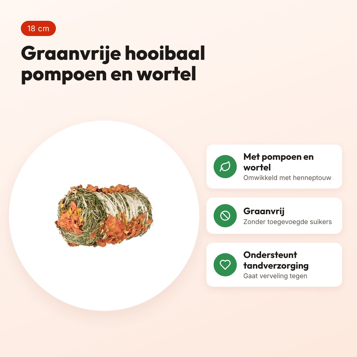 Trixie hooibaal pompoen en wortel 18 cm – graanvrije snack – voordelen