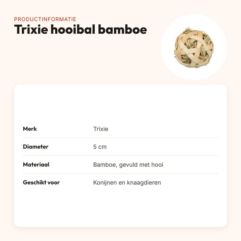 Trixie hooibal van bamboe 5 cm – knaagspeelgoed gevuld met hooi – productinformatie