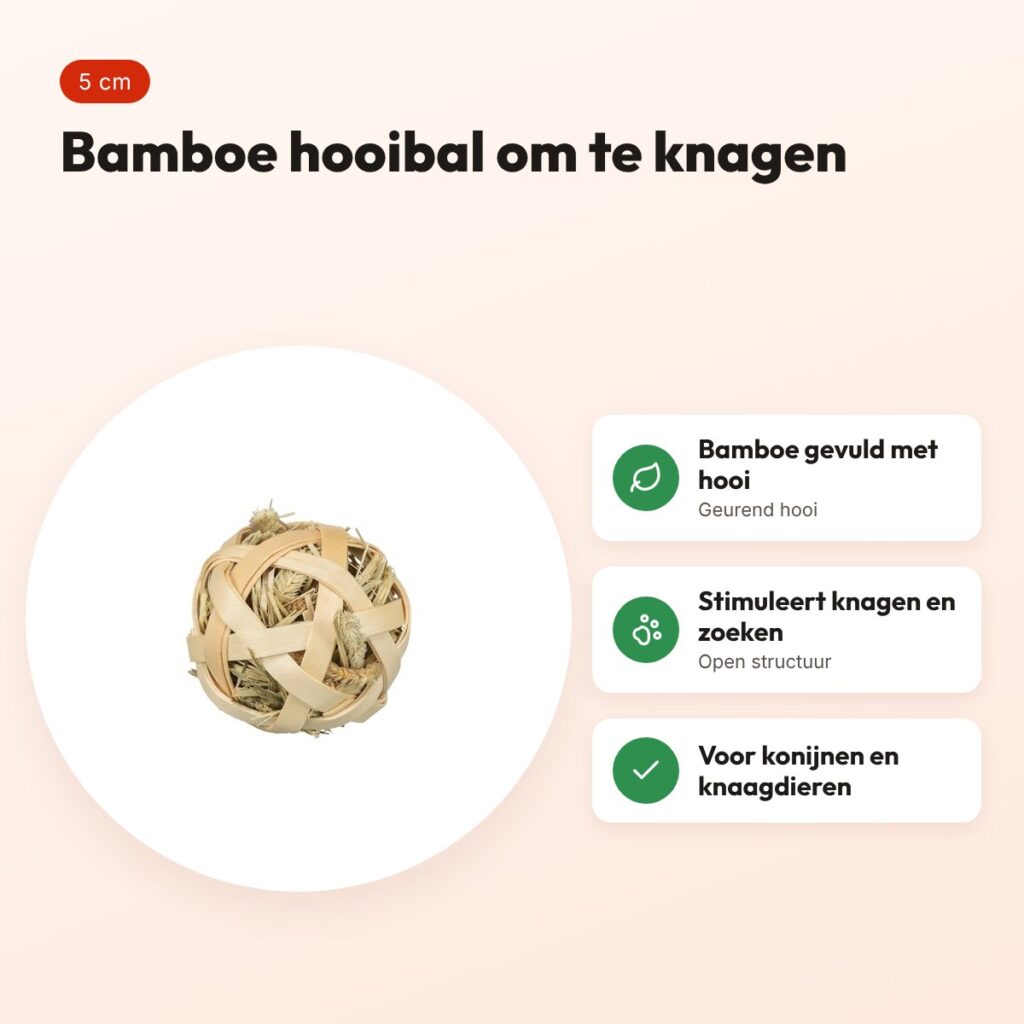 Trixie hooibal van bamboe 5 cm – knaagspeelgoed gevuld met hooi – voordelen