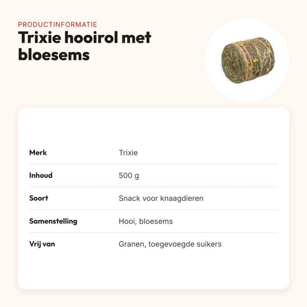 Trixie hooirol met bloesems 500 g – snack voor knaagdieren – productinformatie