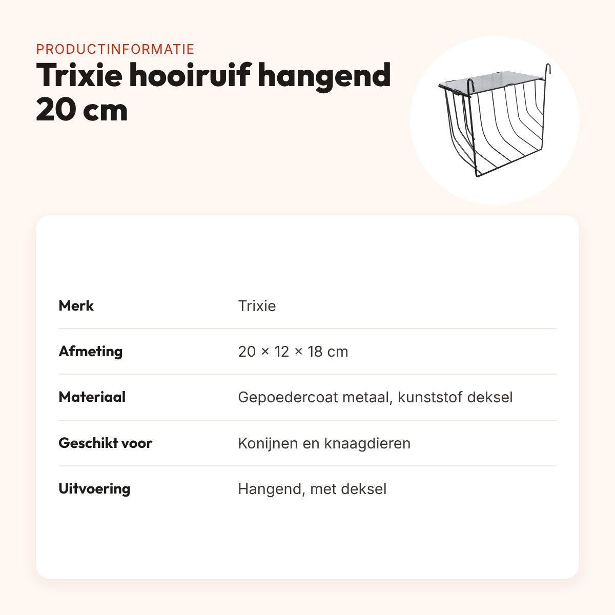 Trixie hooiruif hangend met deksel 20 x 12 x 18 cm – productinformatie