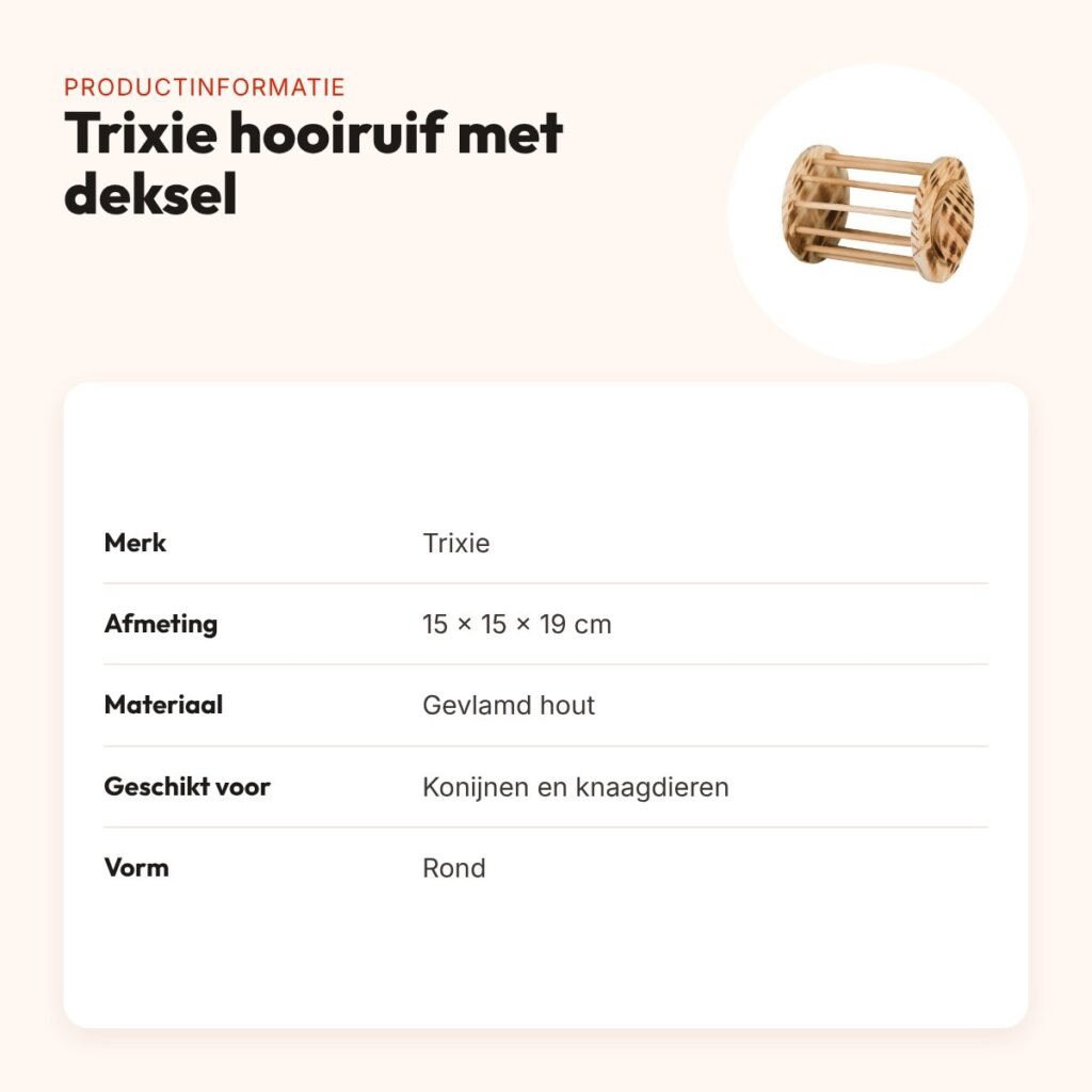 Trixie hooiruif met deksel 15 x 15 x 19 cm – rond, gevlamd hout – productinformatie