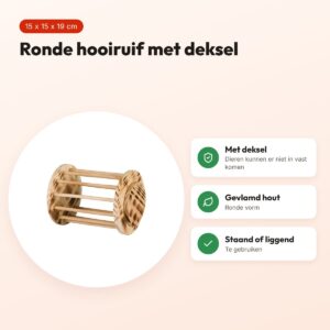 Trixie hooiruif met deksel 15 x 15 x 19 cm – rond, gevlamd hout – voordelen