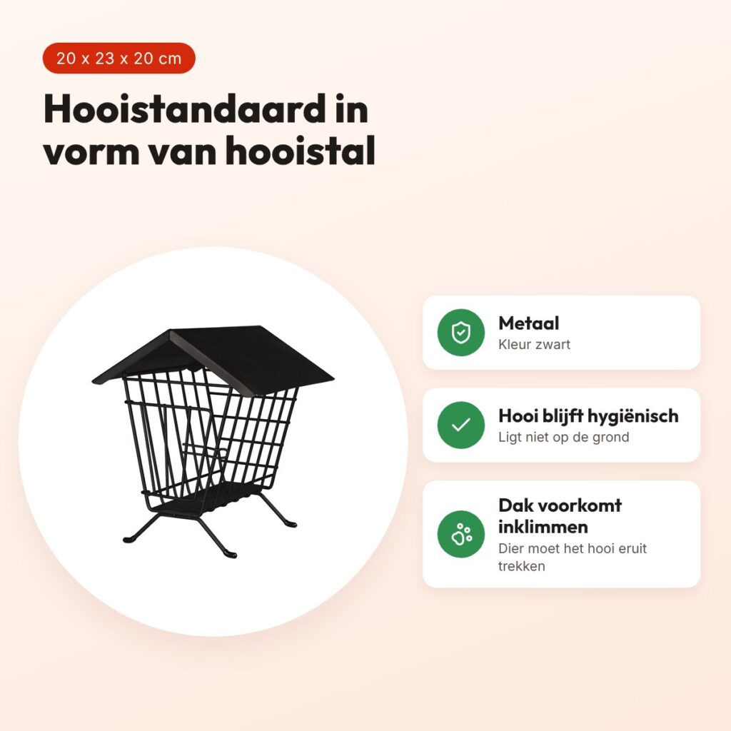 Trixie hooistandaard metaal zwart 20 x 23 x 20 cm – vorm van hooistal – voordelen