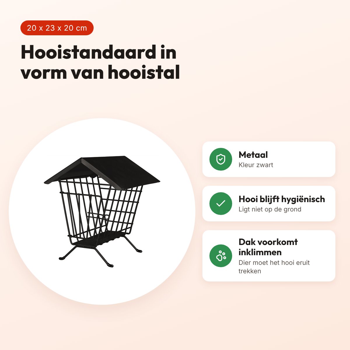 Trixie hooistandaard metaal zwart 20 x 23 x 20 cm – vorm van hooistal – voordelen