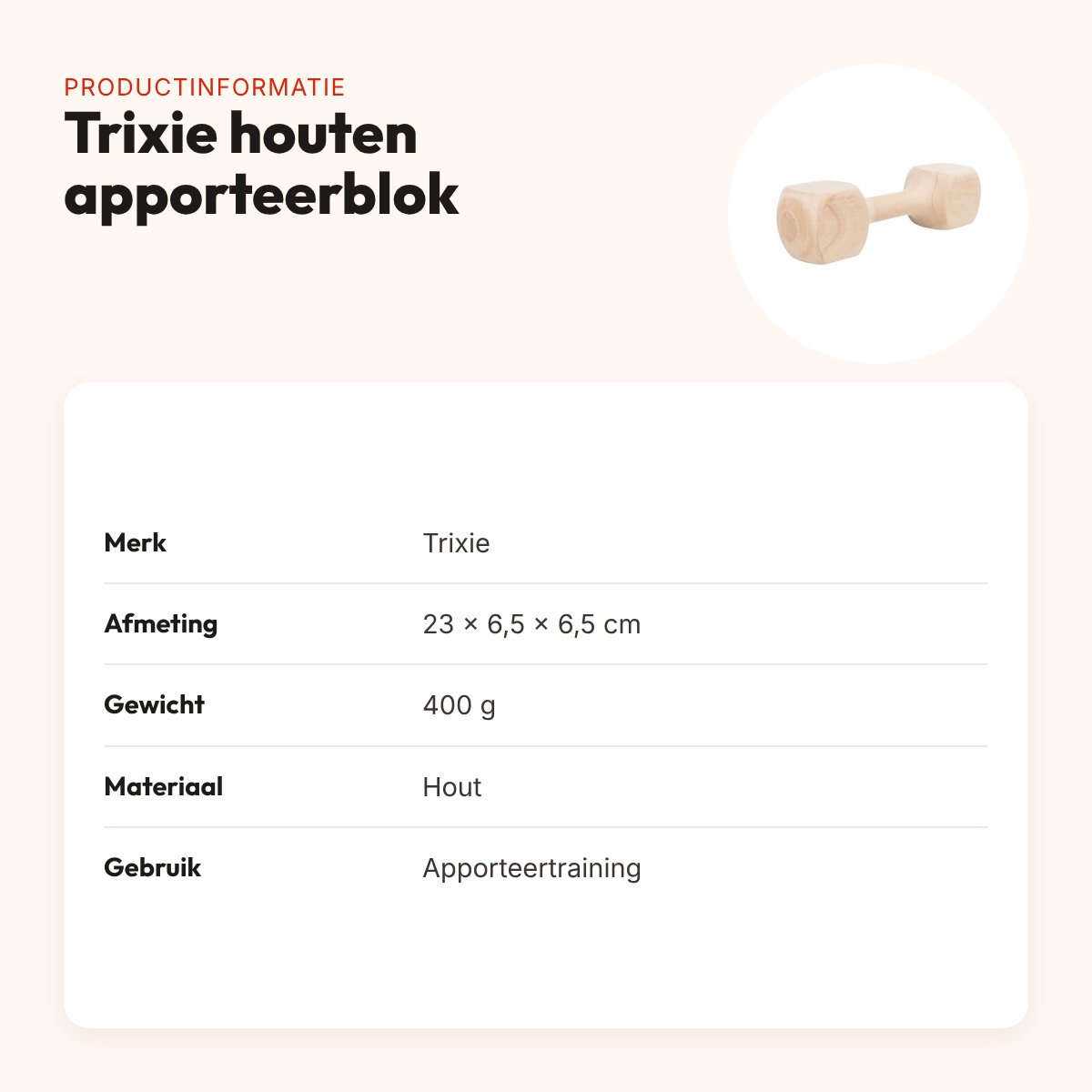 Trixie houten apporteerblok 400 g – 23 x 6,5 x 6,5 cm – productinformatie
