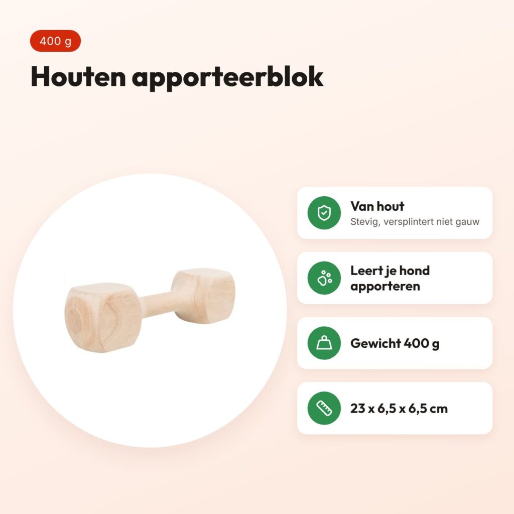 Trixie houten apporteerblok 400 g – 23 x 6,5 x 6,5 cm – voordelen
