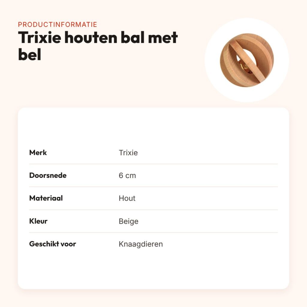 Trixie houten bal met bel beige 6 cm – knaagdierspeelgoed – productinformatie