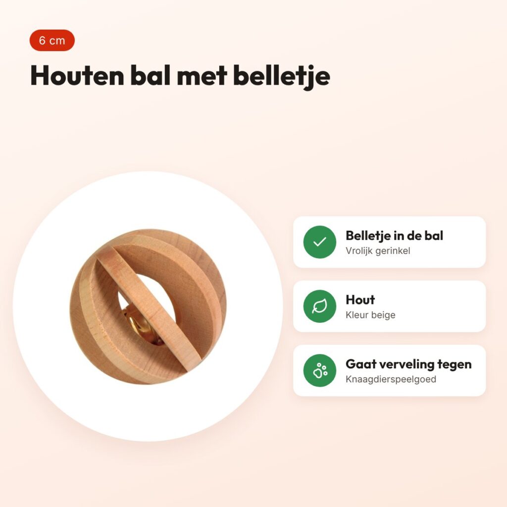 Trixie houten bal met bel beige 6 cm – knaagdierspeelgoed – voordelen
