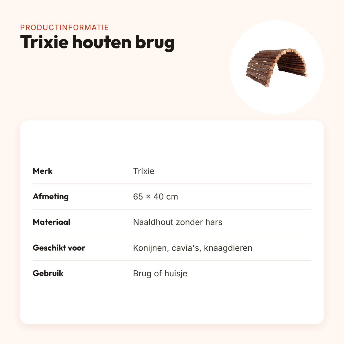 Trixie houten brug 65 x 40 cm – brug of huisje voor knaagdieren – productinformatie