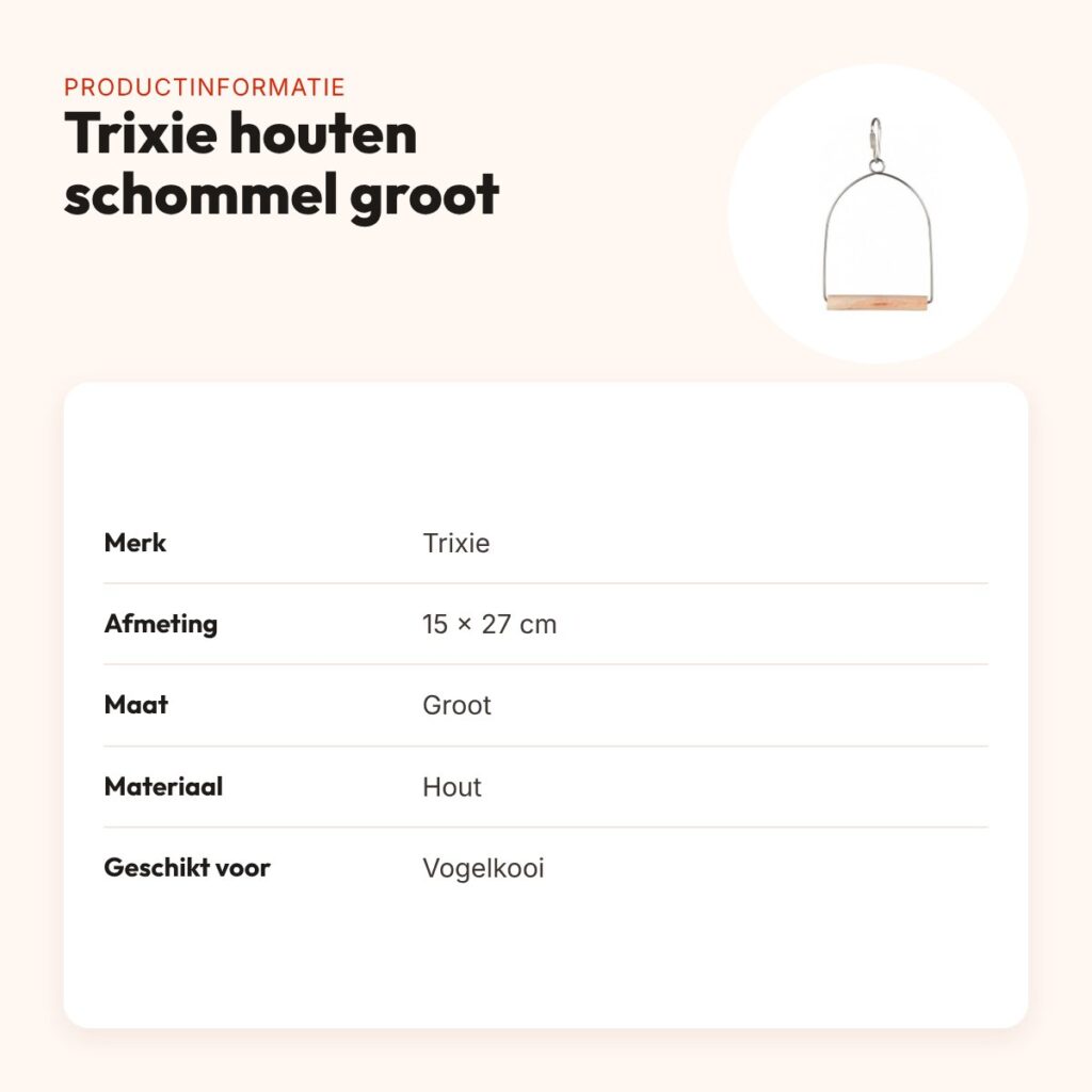 Trixie houten schommel groot 15 x 27 cm – voor vogelkooi – productinformatie
