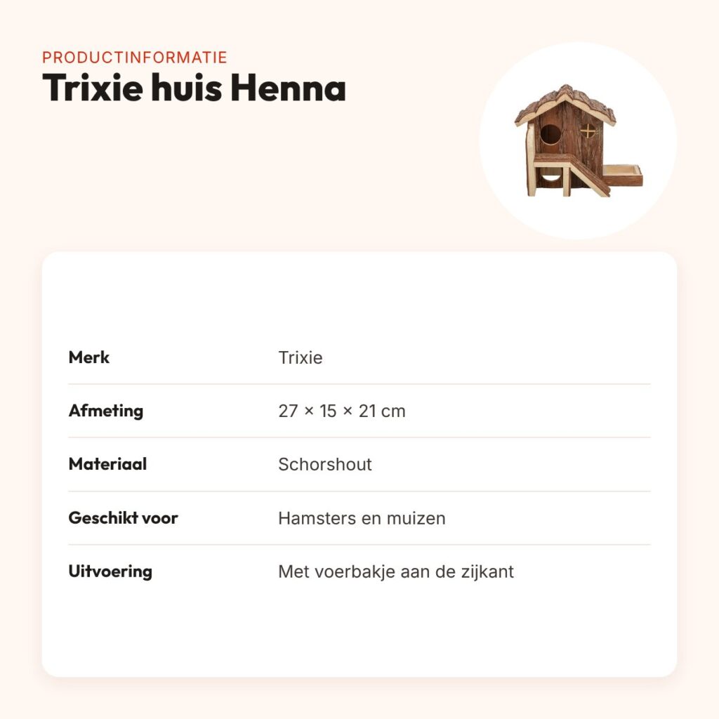 Trixie huis Henna 27 x 15 x 21 cm – schorshout, voor hamsters – productinformatie