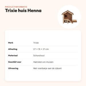 Trixie huis Henna 27 x 15 x 21 cm – schorshout, voor hamsters – productinformatie