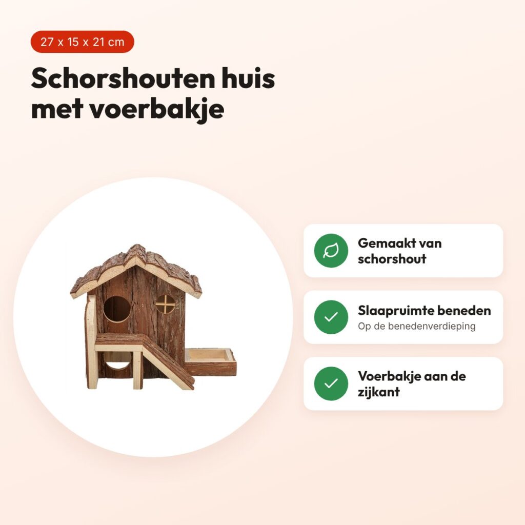 Trixie huis Henna 27 x 15 x 21 cm – schorshout, voor hamsters – voordelen