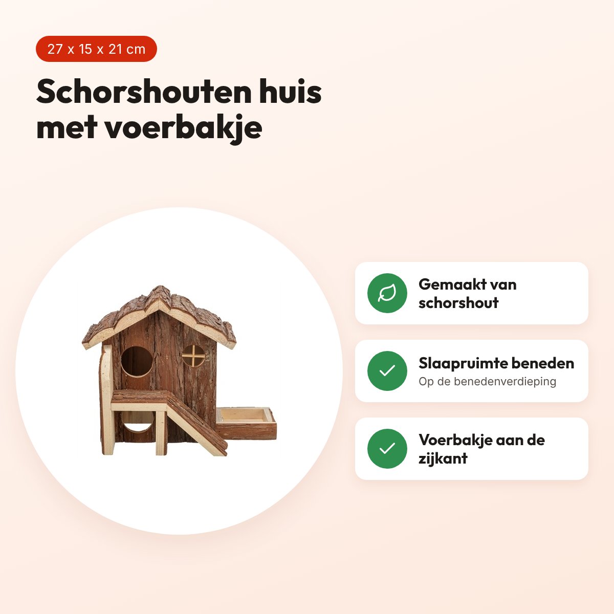 Trixie huis Henna 27 x 15 x 21 cm – schorshout, voor hamsters – voordelen