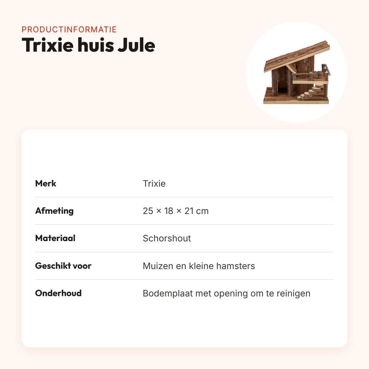 Trixie huis Jule 25 x 18 x 21 cm – schorshout, voor hamsters – productinformatie