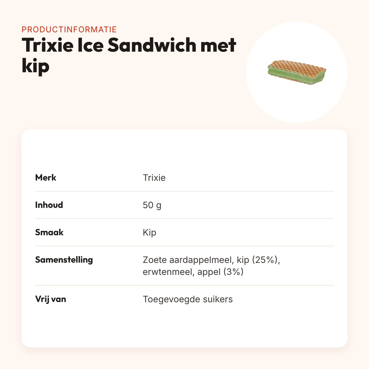 Trixie Ice Sandwich hondensnack met kip 50 g – zonder toegevoegde suikers – productinformatie