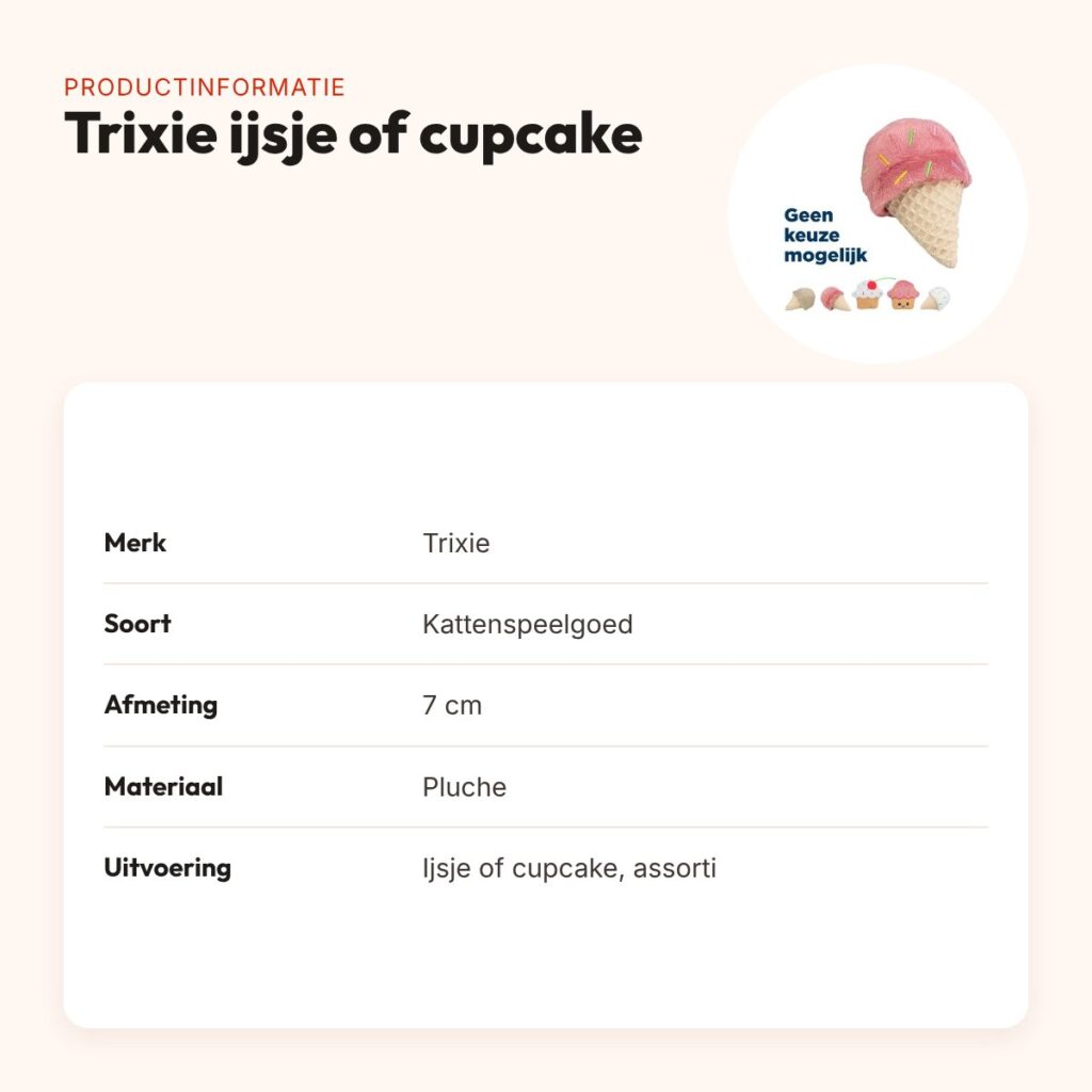Trixie ijsje of cupcake van pluche met catnip 7 cm – assorti – productinformatie