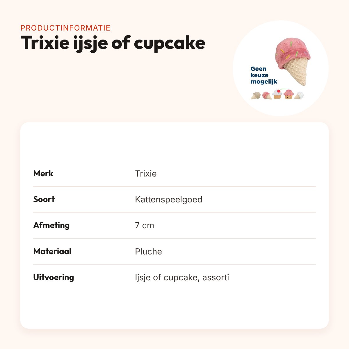 Trixie ijsje of cupcake van pluche met catnip 7 cm – assorti – productinformatie