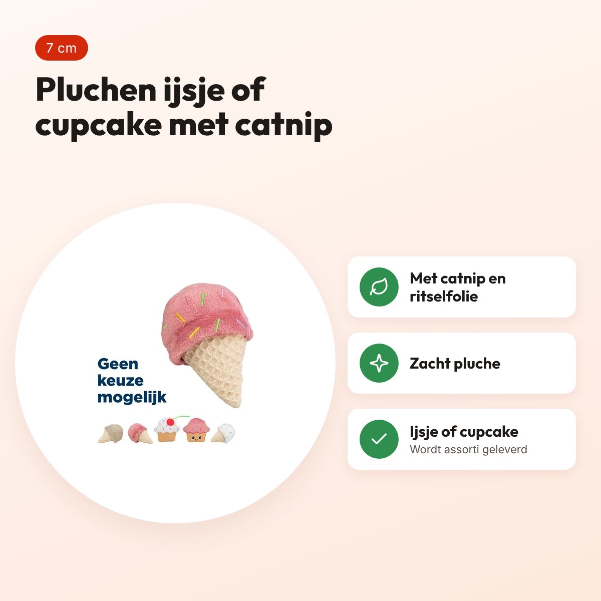 Trixie ijsje of cupcake van pluche met catnip 7 cm – assorti – voordelen
