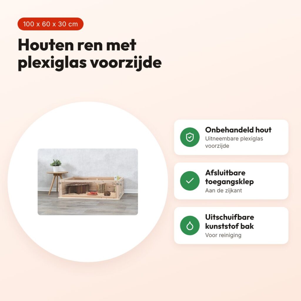 Trixie Indoor ren cavia hout/plexiglas 100 x 60 x 30 cm – voordelen