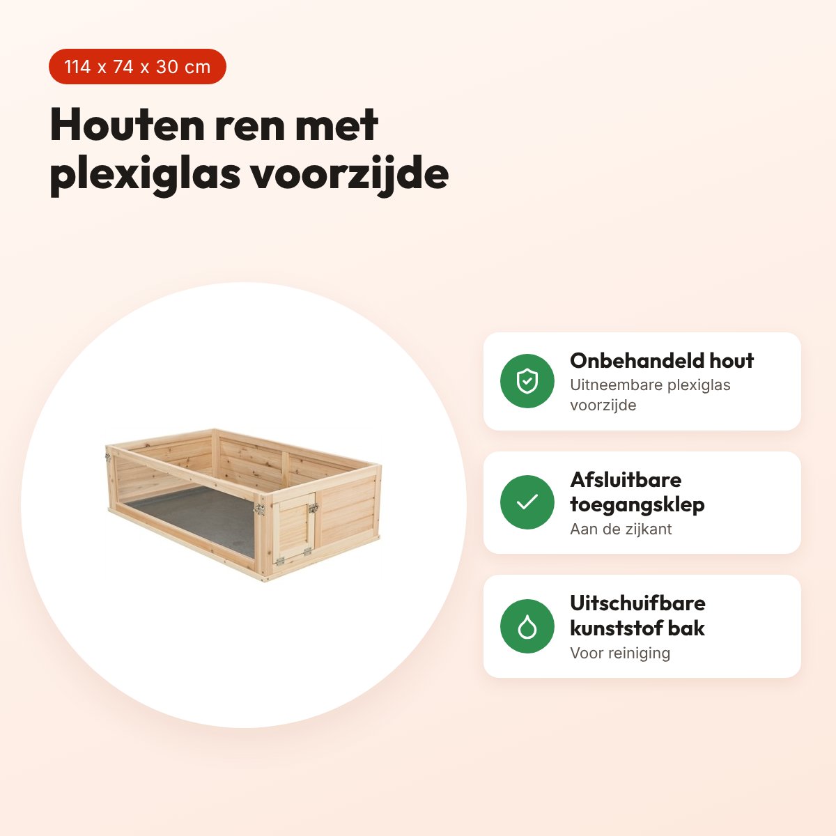 Trixie Indoor ren cavia hout/plexiglas 114 x 74 x 30 cm – voordelen