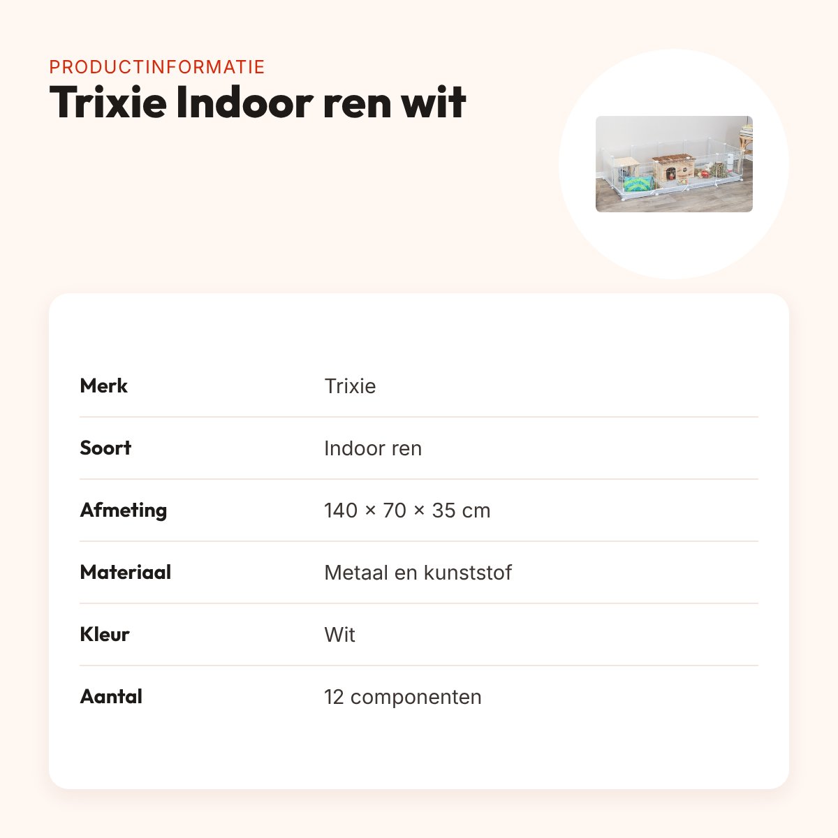 Trixie Indoor ren knaagdieren metaal/kunststof wit 140 x 70 x 35 cm – productinformatie