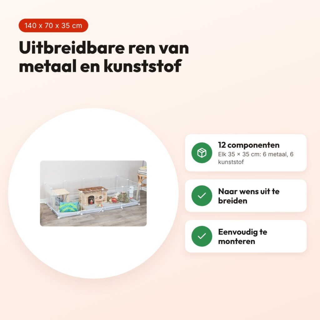 Trixie Indoor ren knaagdieren metaal/kunststof wit 140 x 70 x 35 cm – voordelen
