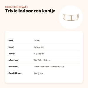Trixie Indoor ren konijn 4 panelen hout 60-240 x 50 cm – uitbreidbaar – productinformatie