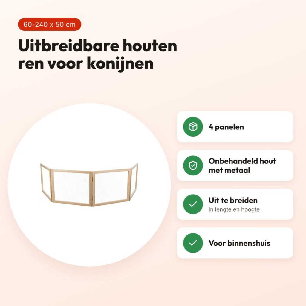 Trixie Indoor ren konijn 4 panelen hout 60-240 x 50 cm – uitbreidbaar – voordelen