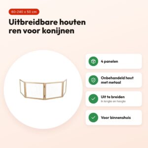 Trixie Indoor ren konijn 4 panelen hout 60-240 x 50 cm – uitbreidbaar – voordelen